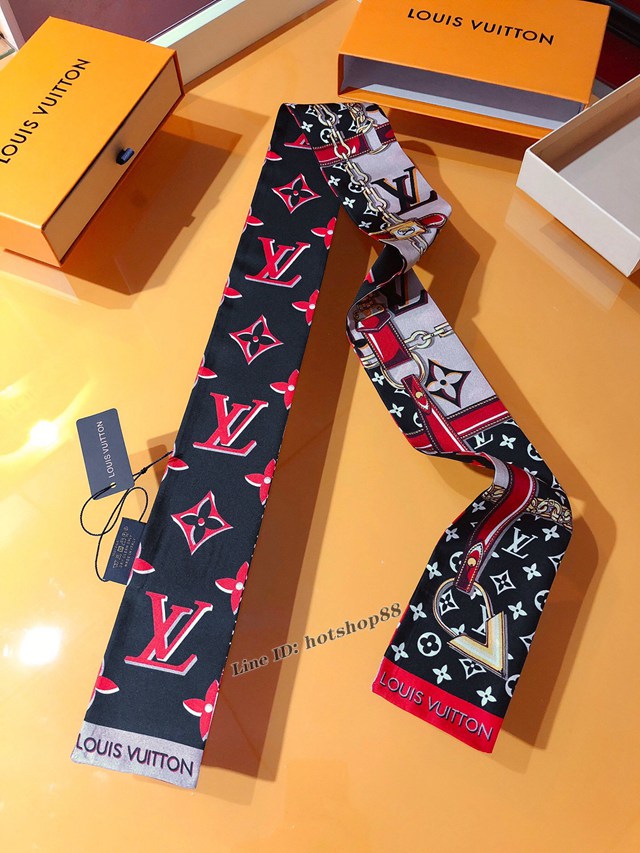 LV專櫃新品雙層真絲飄帶領巾發帶包包配飾 路易威登束發帶絲巾 mmyj2572